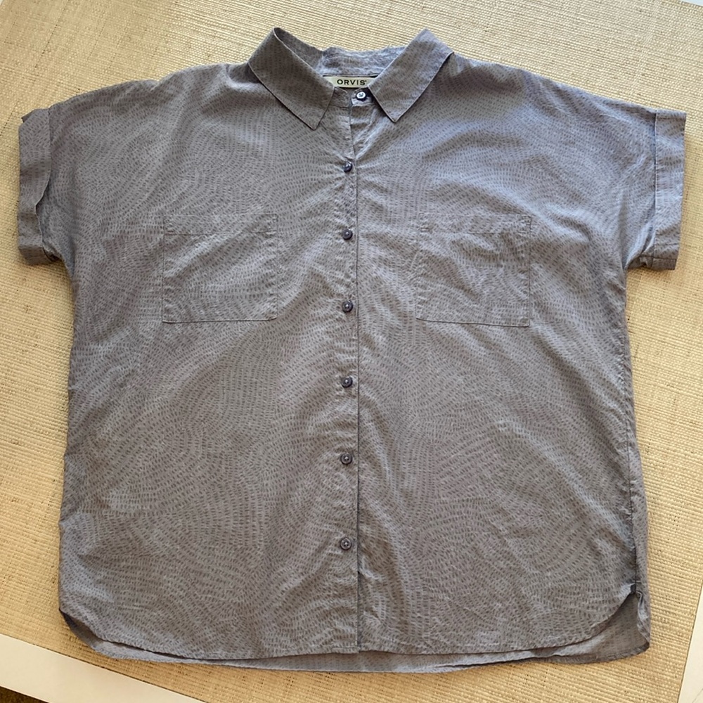 Orvis Women's Gray Short Sleeve Button Down Shirt Size L